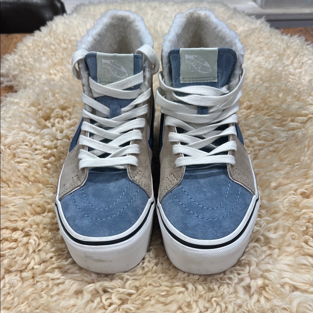Vans Blue and Tan High-Top Sneakers